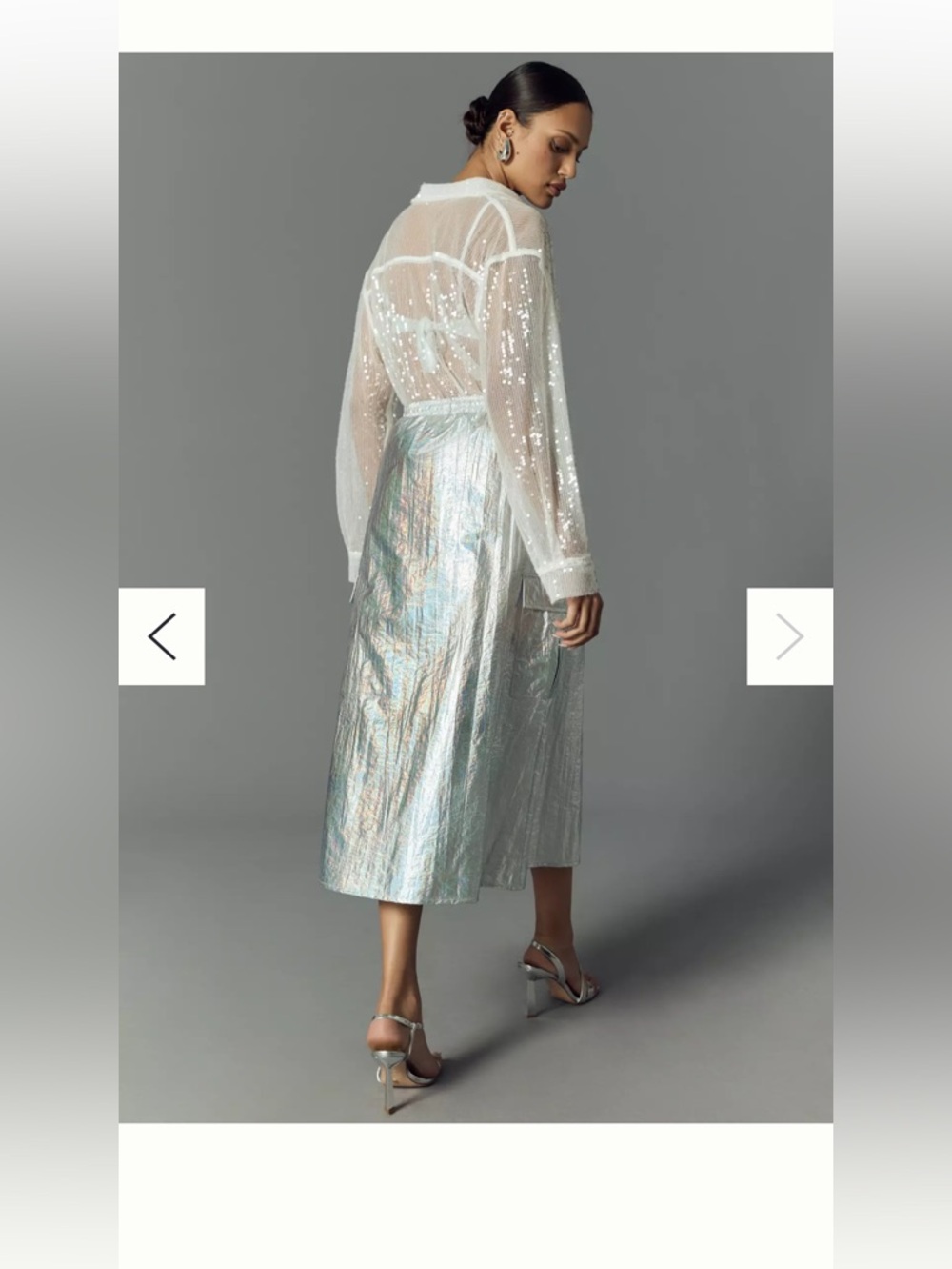 By Anthropologie Iridescent Metallic Silver Cargo Midi Skirt with Front Slit - Picture 8 of 9